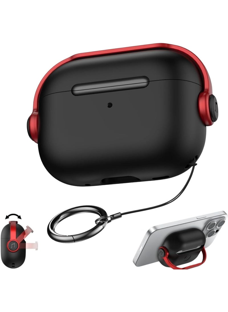 جراب AirPods Pro 3، غطاء قفل أمان لسماعات Apple AirPods Pro 3 2025 مع حامل للهاتف وسلسلة مفاتيح، جراب واقٍ مقاوم للصدمات والخدوش للرجال والنساء - (أسود/أحمر) - Image 1